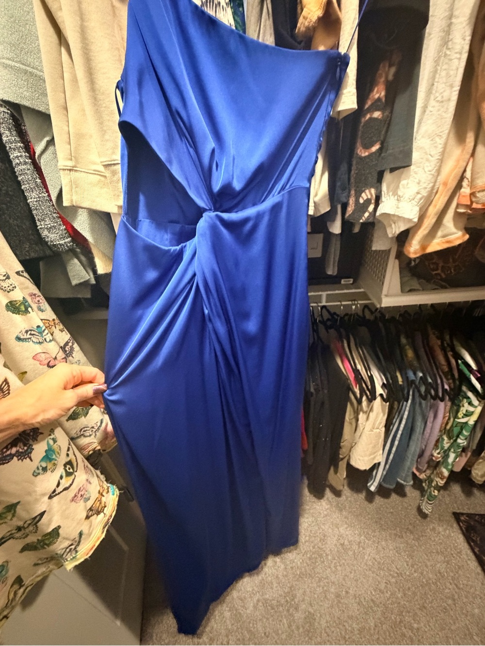 AMUR Cobalt One-Shoulder Twist-Gather Evening Gown never worn